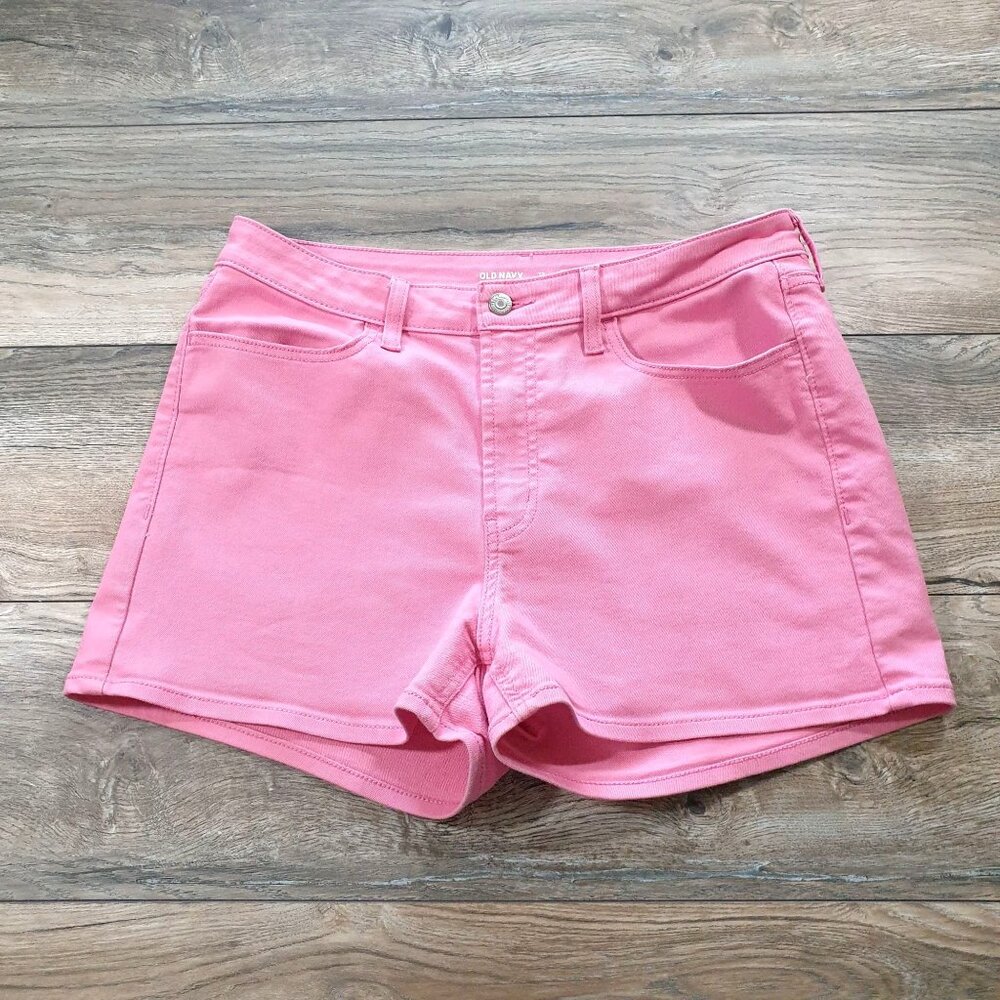 Old Navy Women Pink Denim Shorts Size 12 Wow High Rise Casual Waist 32 Inch